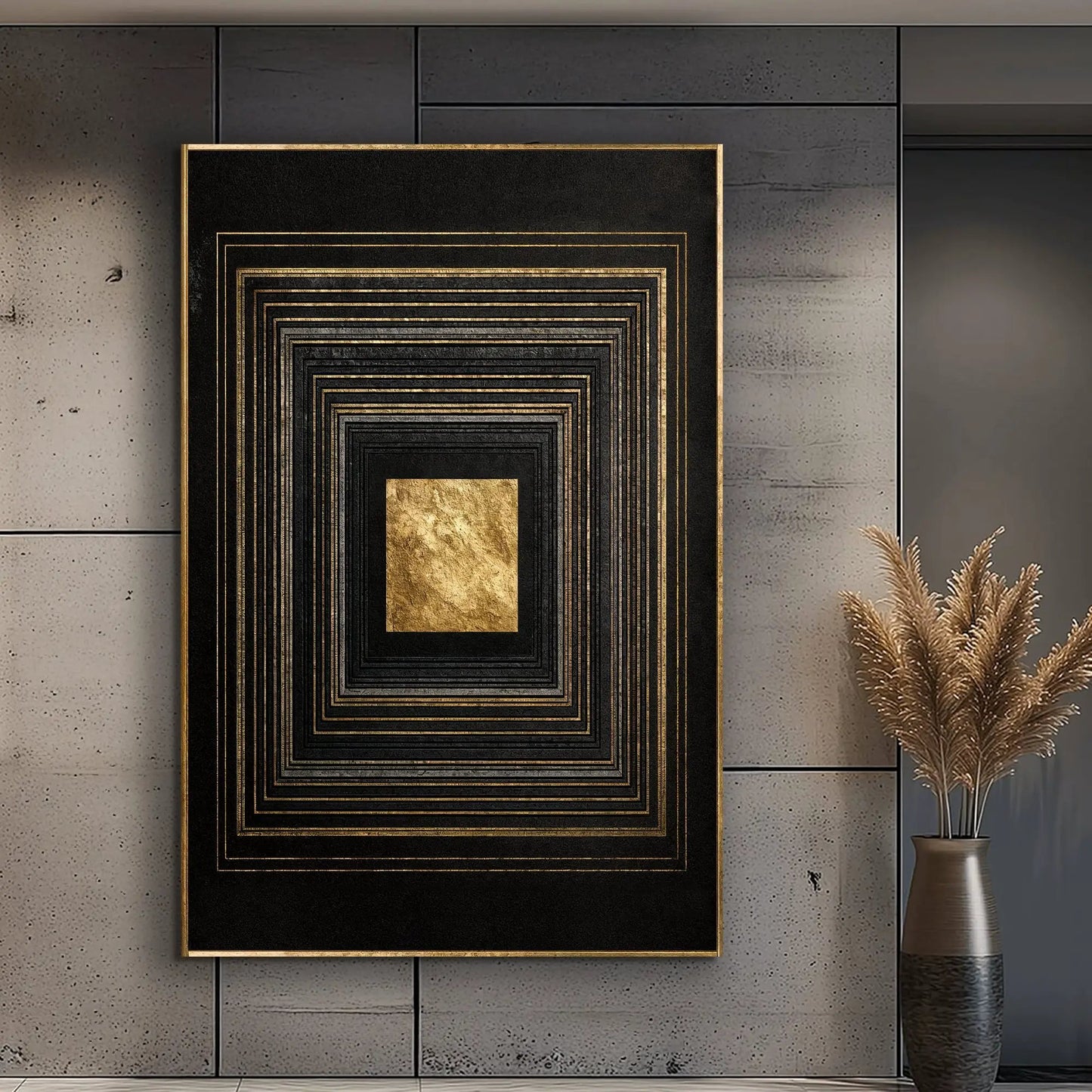 Black and Gold Core Wall Art canvas with gold nested square frames Tailored Canvases on Tampa Home & Garden Store