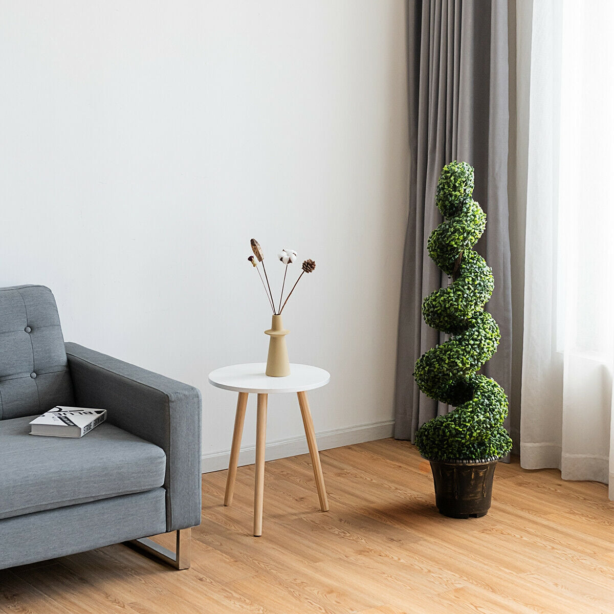 Árbol de Hojas Verdes en Espiral de Boj Artificial de 4 Pies