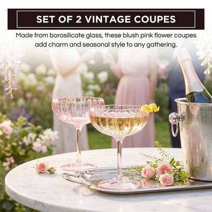 Blush Pink Floral Coupe and Cocktail Glasses