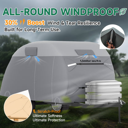Umbrauto 7-Layer Teardrop Travel Trailer Cover gray fabric windproof design on Tampa Home & Garden Store