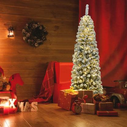 6 ft pre-lit snow-flocked artificial pencil Christmas tree with 250 LED lights DirectDeals on Tampa Home & Garden Store