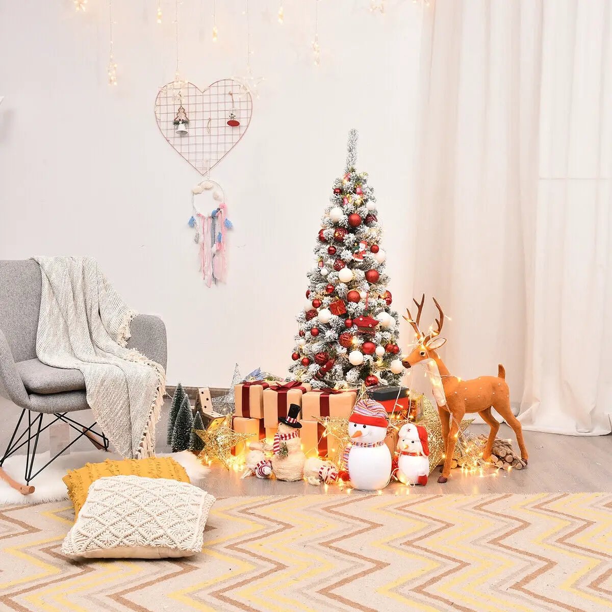 4.5 Feet Unlit Hinged Snow Flocked Pencil Tree