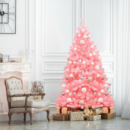 Árbol de Navidad Completo de Abeto Rosa Artificial con Bisagras de 6 Pies con Soporte de Metal Plegable