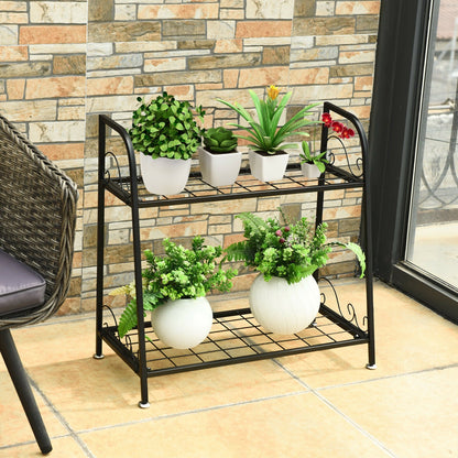 Soporte metálico de 2 niveles para plantas de patio