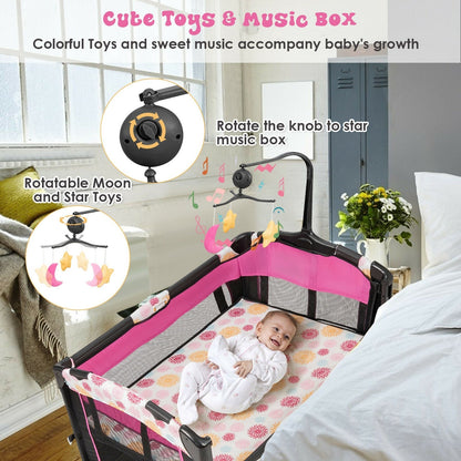 GemGear 6 x 4 ft pop-up canopy tent with half sidewall pink play yard with baby gym and hanging toys on Tampa Home & Garden Store