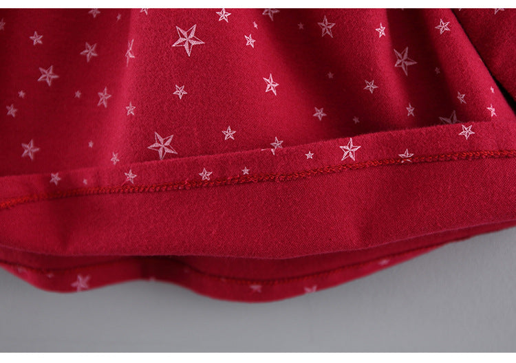 Stevvex infant toddler dress red knit with white star pattern warm cotton fabric for girls on Tampa Home & Garden Store