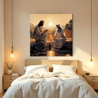 Samaritan at the Well Faith Wall Art III canvas by Tailored Canvases, warm golden sunset tones on Tampa Home & Garden Store