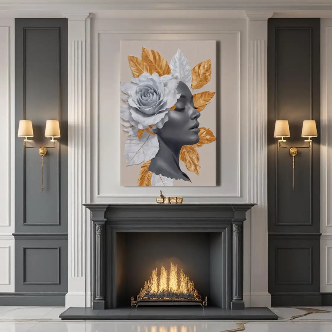Floral Majesty Wall Art IV canvas by Tailored Canvases grayscale face with white rose on Tampa Home & Garden Store