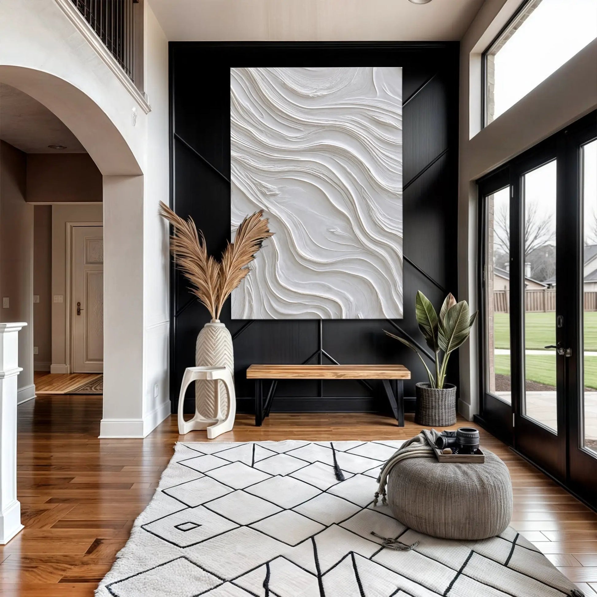 Minimalist Ocean Wave Canvas by Tailored Canvases; textured white wave design on craft canvas on Tampa Home & Garden Store
