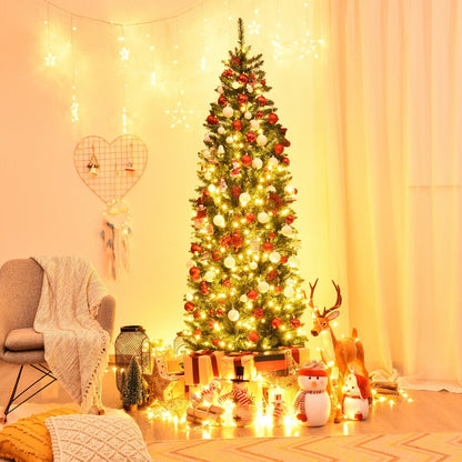 DirectDeals 6 ft PVC hinged pre-lit fir Christmas tree with 150 lights and red ornaments on Tampa Home & Garden Store