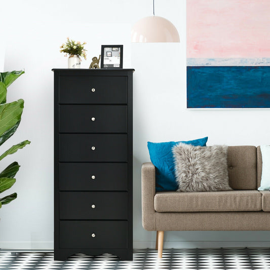 Cómoda de 6 cajones, mueble de almacenamiento de ropa para dormitorio - Negro