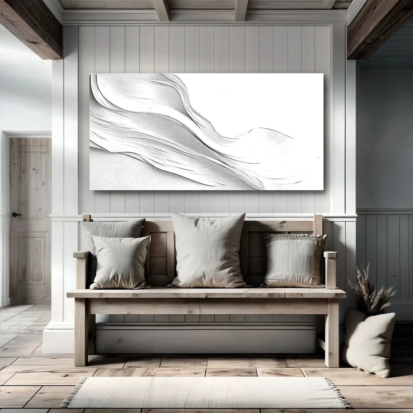White Minimalist Wall Art canvas by Tailored Canvases with flowing black line abstract on white on Tampa Home & Garden Store