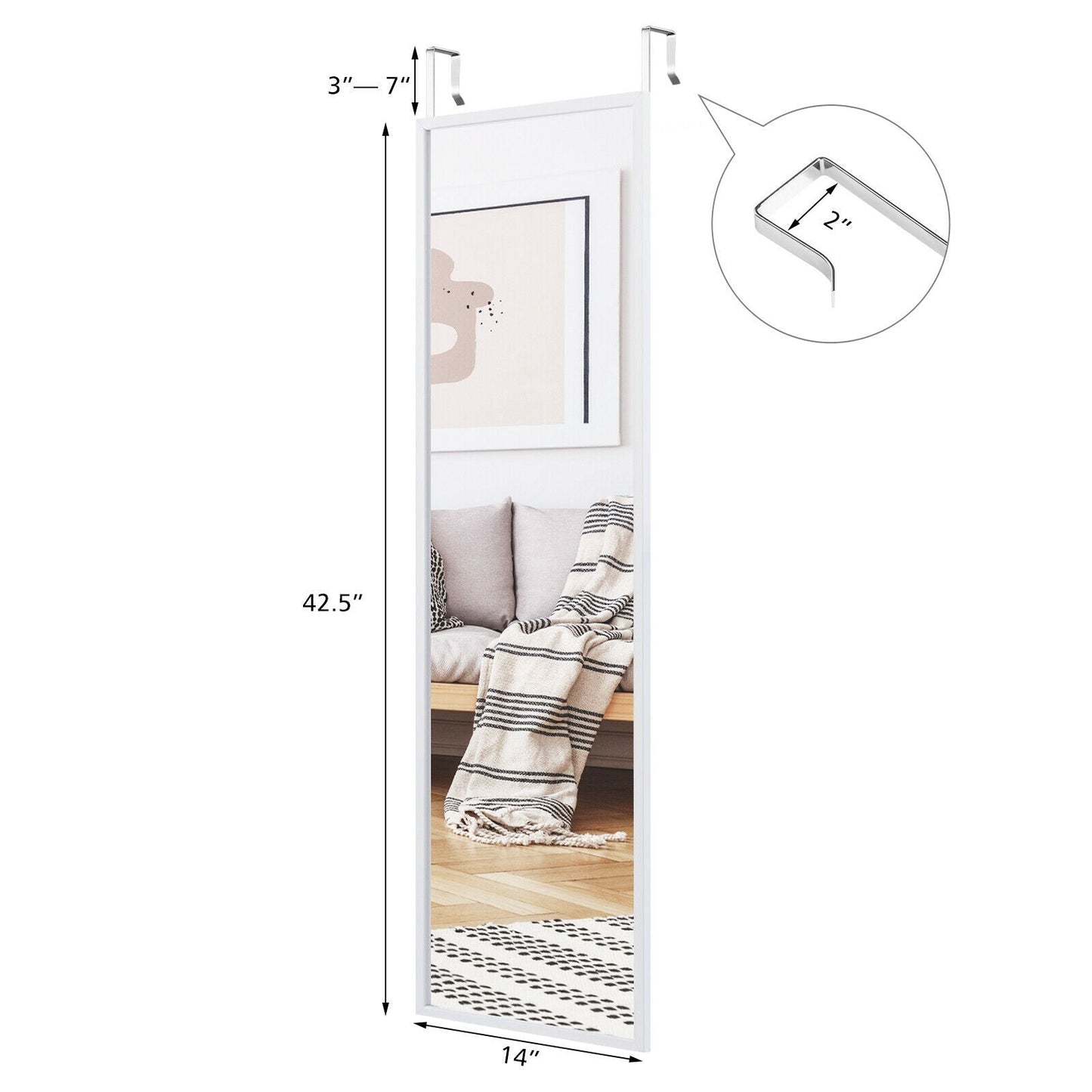 Full Length Metal Door Mirror with Adjustable Hook