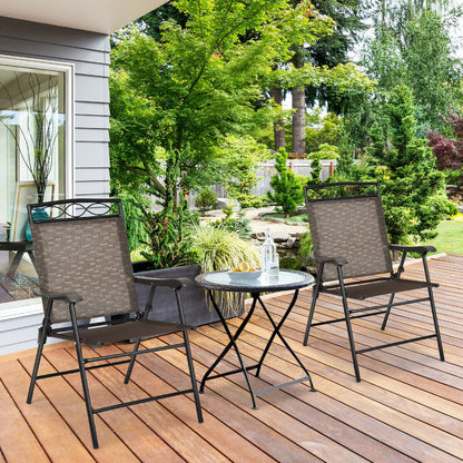Juego de 2 sillas plegables de patio, sillas portátiles de comedor con reposabrazos tipo cabestrillo