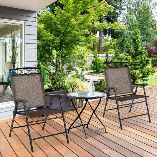 Set of 2 Patio Folding Chairs Sling Portable Dining Chair Set with Armrest - Tampa Home & Garden Store