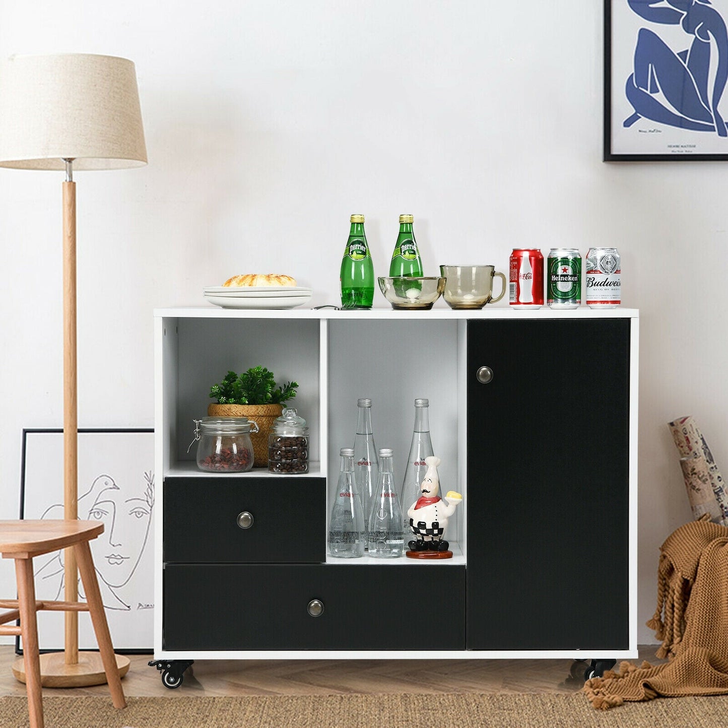Archivador móvil lateral con 2 cajones - Negro