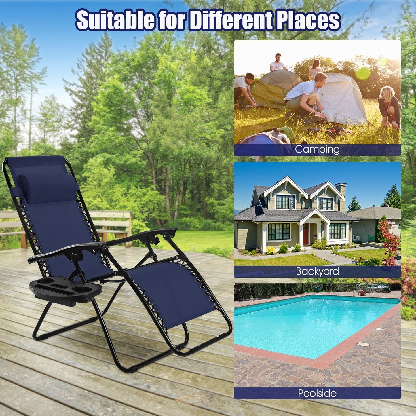2 Pieces Folding Recliner Zero Gravity Lounge Chair - Beige
