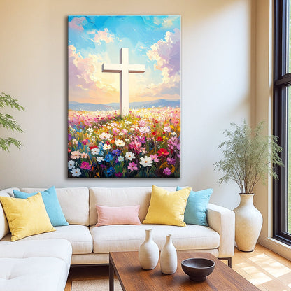 Cross Floral Field Faith Wall Art Canvas Tailored Canvases, vibrant wildflower field on Tampa Home & Garden Store