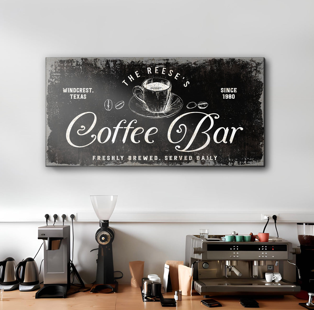 Coffee Bar Sign V crafting canvas by Tailored Canvases with vintage chalkboard coffee design on Tampa Home & Garden Store