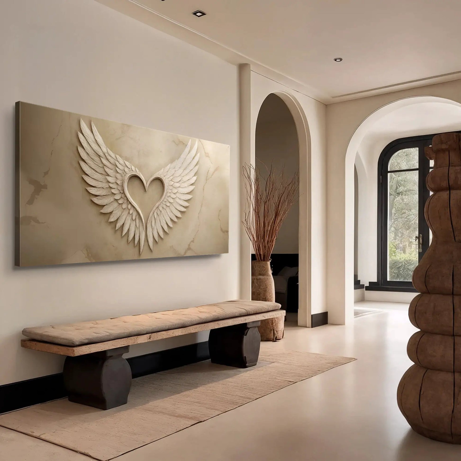 Wings Of Love abstract canvas wall art by Tailored Canvases, beige winged heart design on Tampa Home & Garden Store