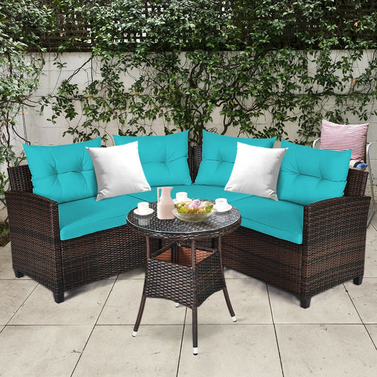 4 Pieces Outdoor Cushioned Rattan Furniture Set-Turquoise - Tampa Home & Garden Store