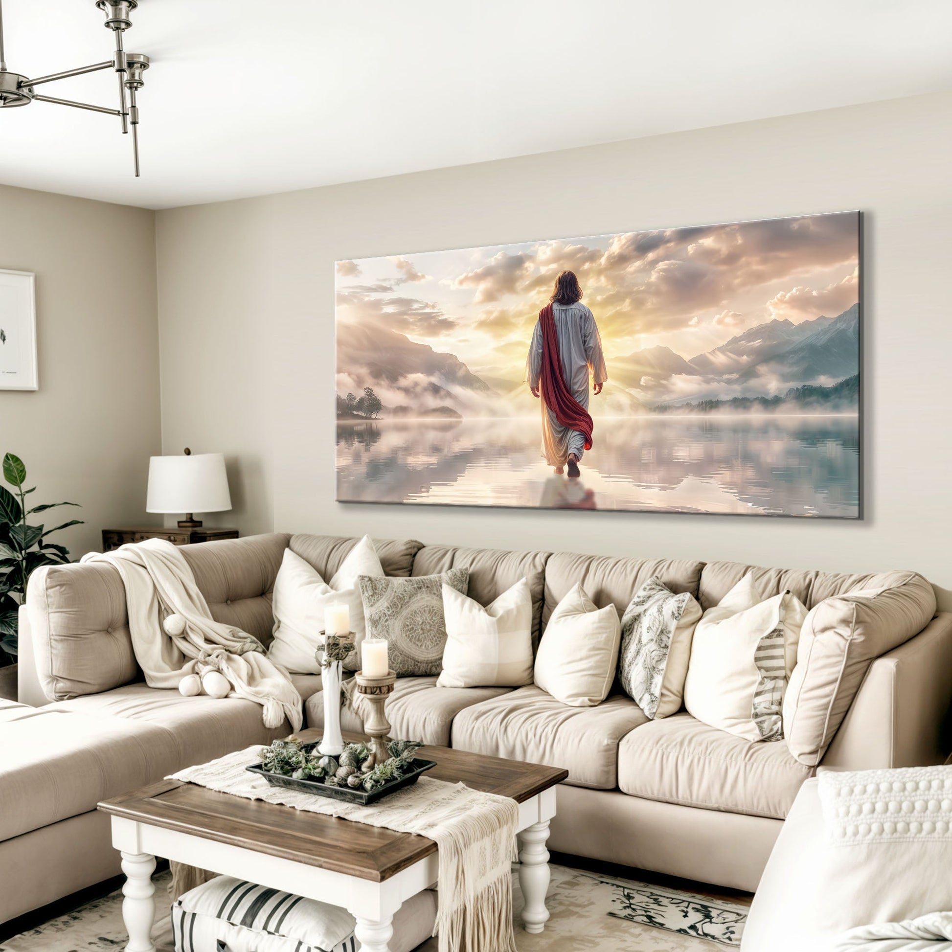 Reflections Faith Wall Art II canvas by Tailored Canvases person walking toward sunlit mountains on Tampa Home & Garden Store