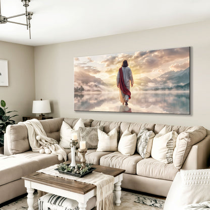 Reflections Faith Wall Art II canvas by Tailored Canvases person walking toward sunlit mountains on Tampa Home & Garden Store