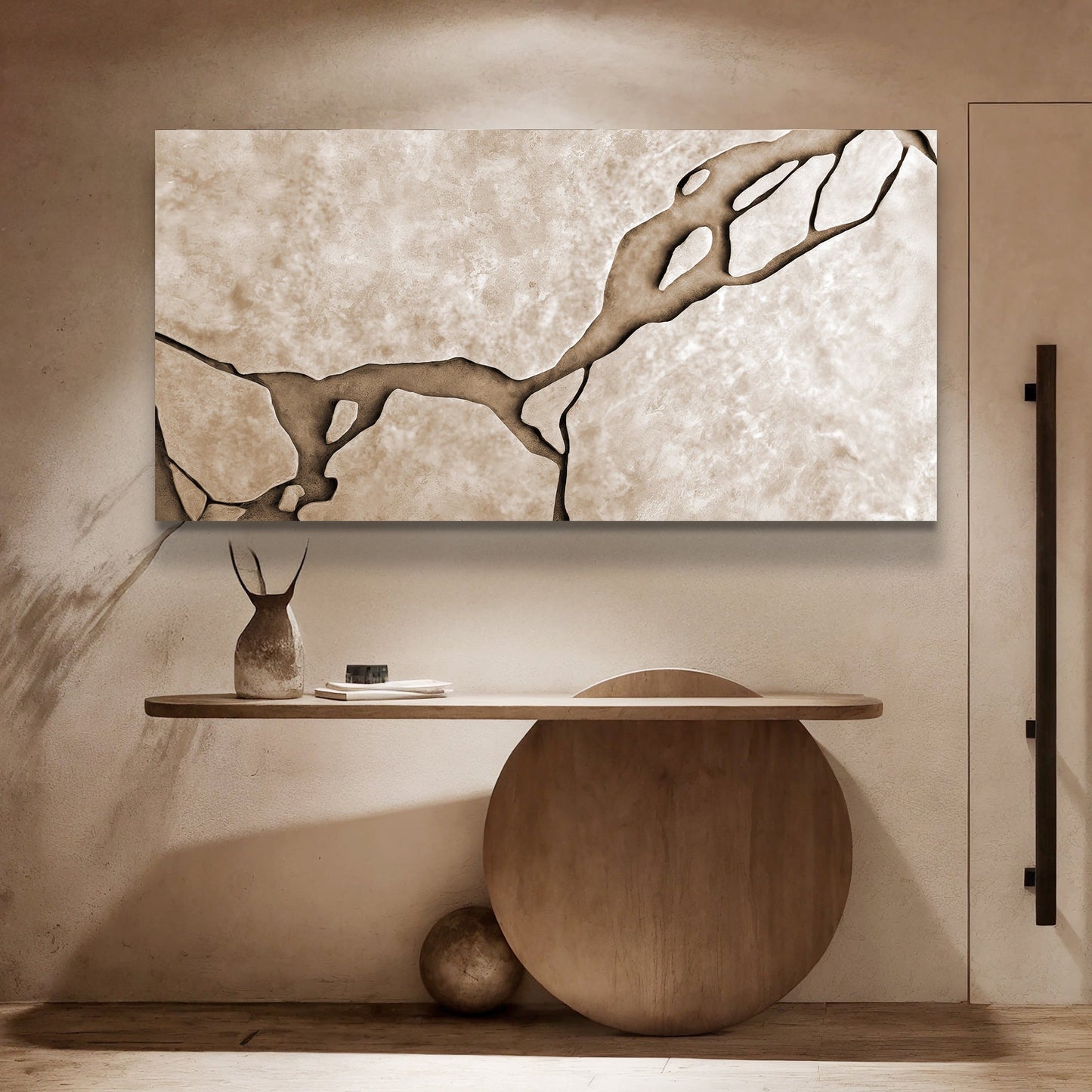 Muddy Abstract Wall Art canvas with earthy beige textures and dark branchlines Tailored Canvases Crafting Canvas on Tampa Home & Garden Store