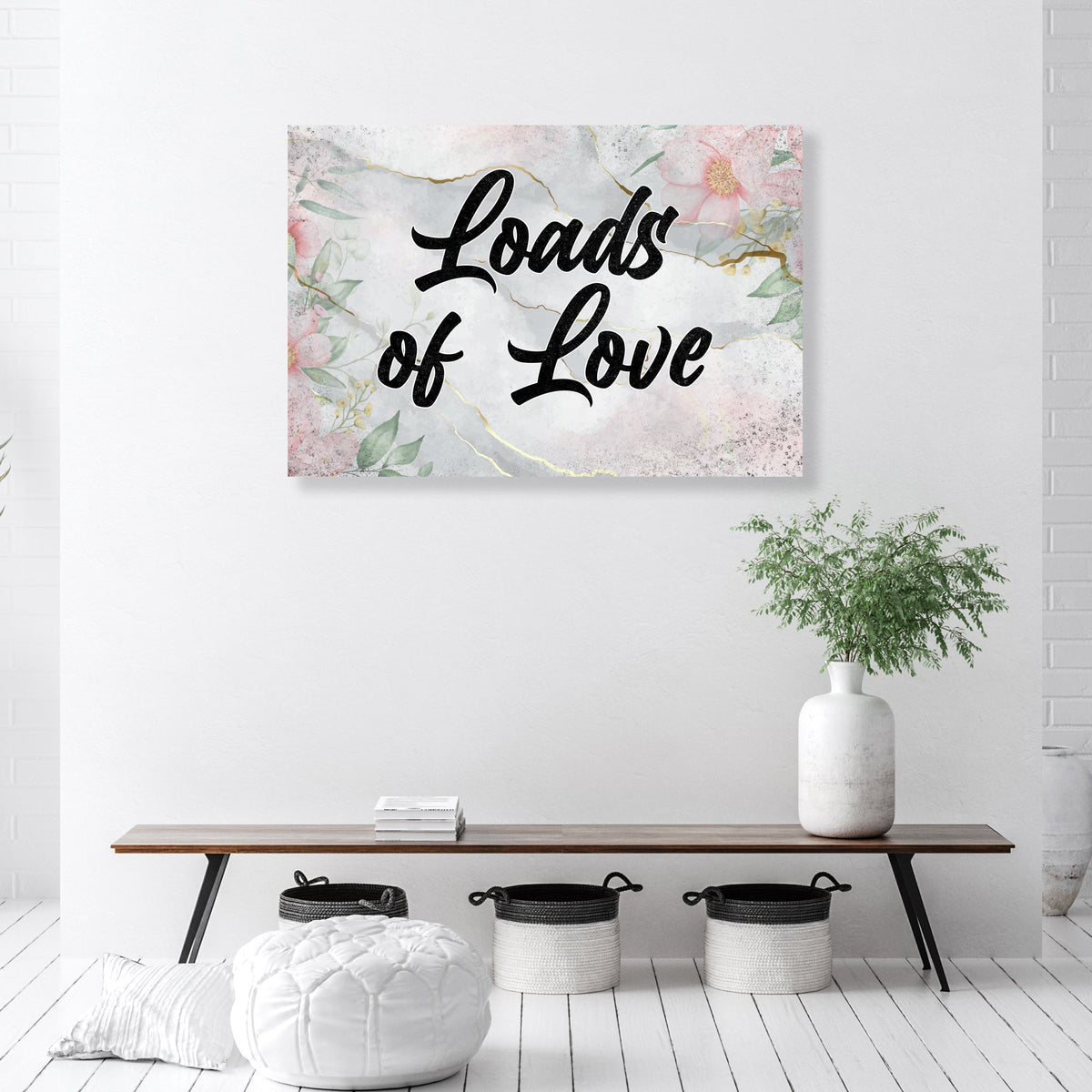 Rustic Valentine Saying Sign II canvas with floral background and Loads of Love script on Tampa Home & Garden Store