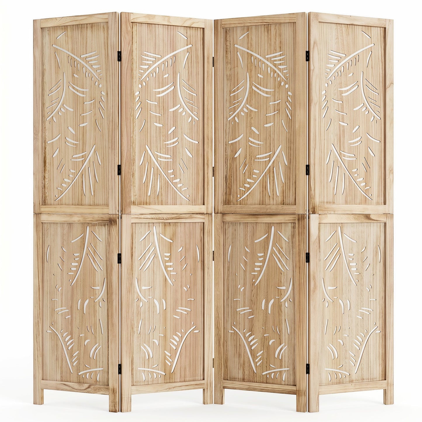 4-panel wooden room divider palm leaf cutout design, natural wood, 67in tall DirectDeals on Tampa Home & Garden Store