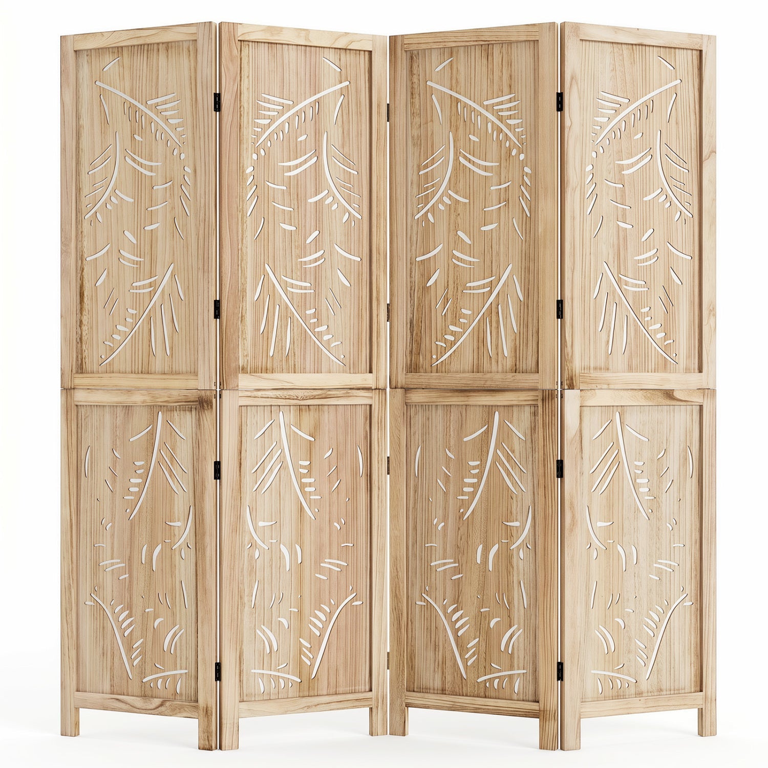4-panel wooden room divider palm leaf cutout design, natural wood, 67in tall DirectDeals on Tampa Home & Garden Store