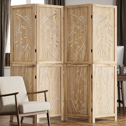 4-panel wooden room divider with palm leaf cutouts, natural finish, 67in tall DirectDeals on Tampa Home & Garden Store