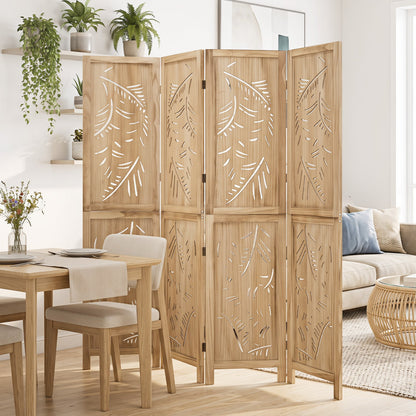 4-panel palm leaf cutout wooden room divider, natural wood, DirectDeals on Tampa Home & Garden Store