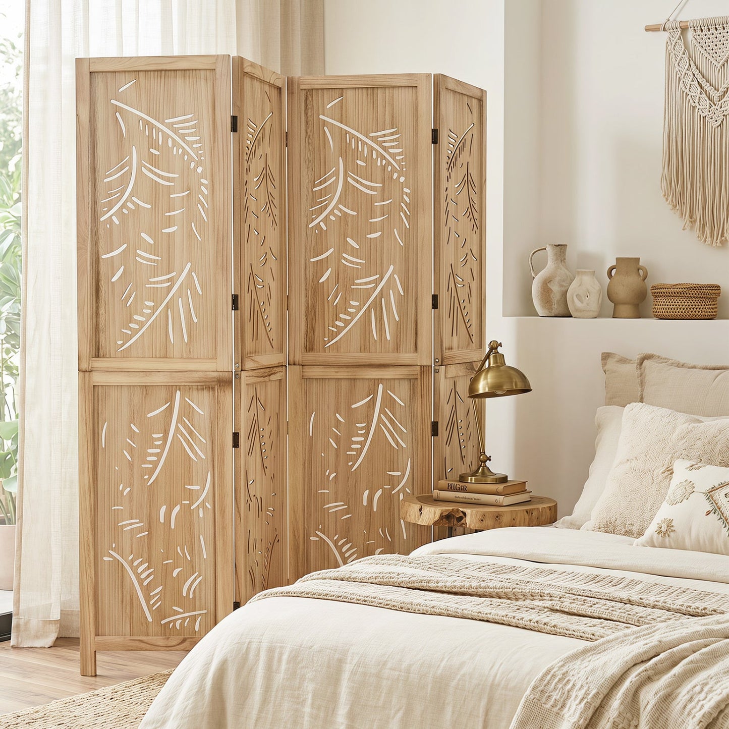 DirectDeals 4-panel wooden room divider with palm leaf cutouts, 67 inches tall on Tampa Home & Garden Store