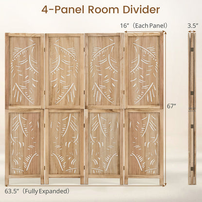 4-panel wooden room divider with palm leaf cutouts, natural finish, 67 inches tall DirectDeals on Tampa Home & Garden Store