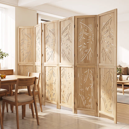 6-Panel Room Divider with Palm Leaf Design, natural wood finish, DirectDeals, 67 inches tall on Tampa Home & Garden Store
