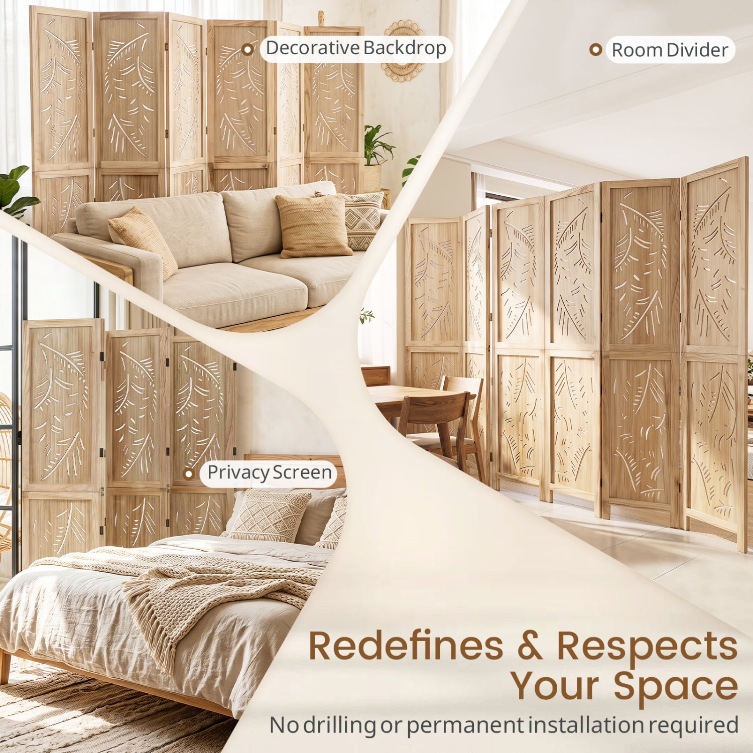 6-Panel Room Divider with palm leaf cutouts in light wood by DirectDeals on Tampa Home & Garden Store