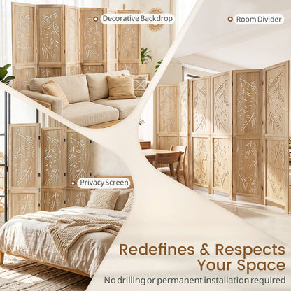 6-Panel Room Divider with palm leaf cutouts in light wood by DirectDeals on Tampa Home & Garden Store