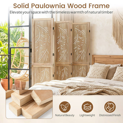 6-panel palm leaf room divider in natural paulownia wood frame by DirectDeals, 67 tall on Tampa Home & Garden Store