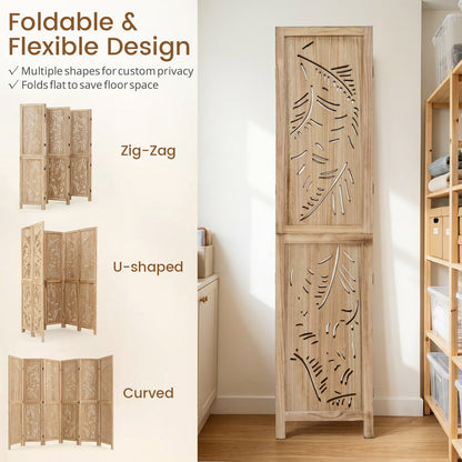 6-Panel Palm Leaf Room Divider by DirectDeals, natural wood panels, 67 inches tall on Tampa Home & Garden Store