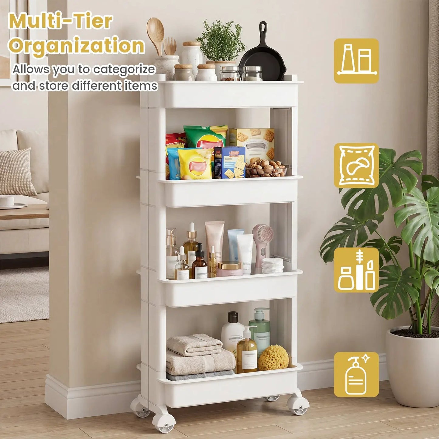 Rolling Utility Cart with Detachable Trays