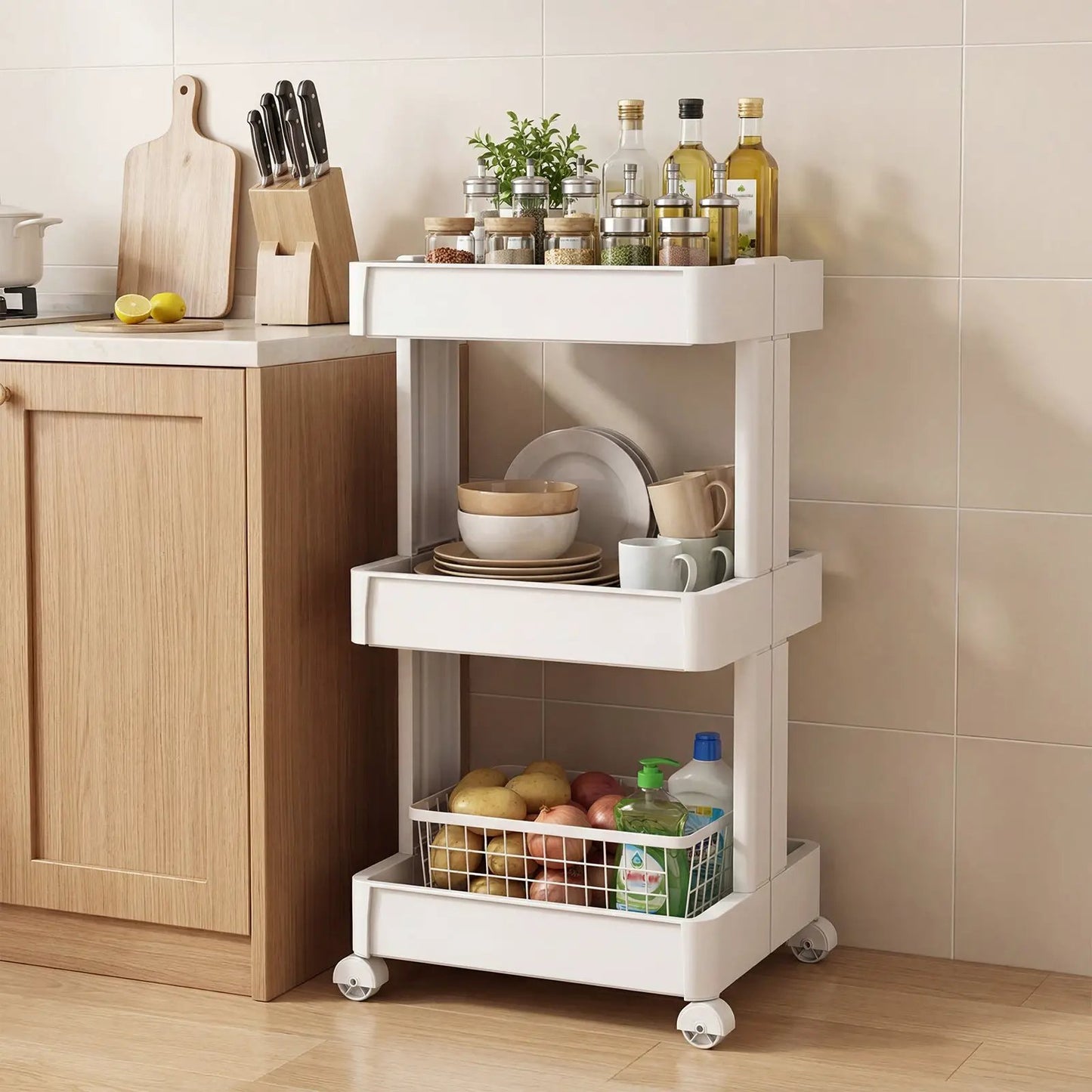 Rolling Utility Cart with Detachable Trays