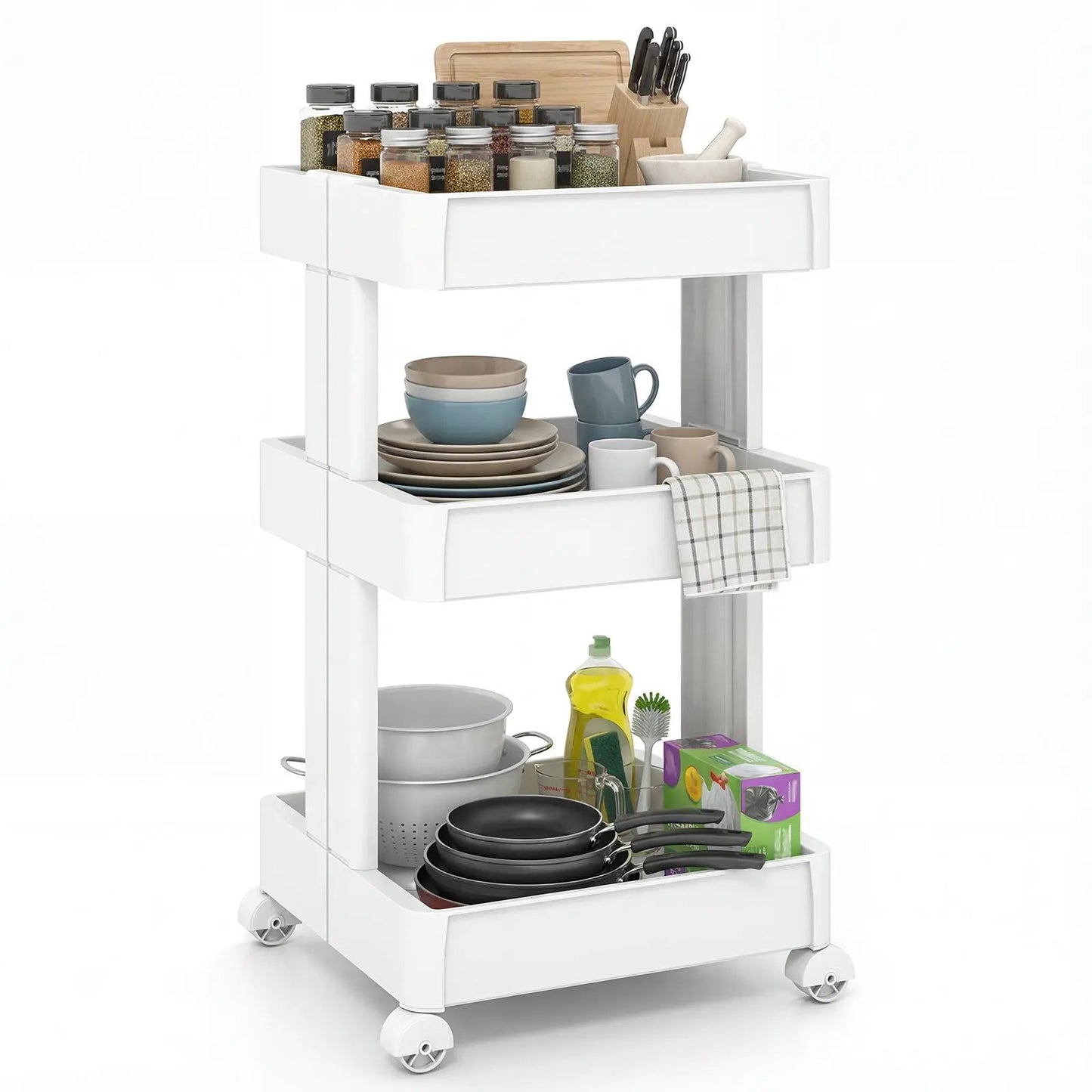 Rolling Utility Cart with Detachable Trays