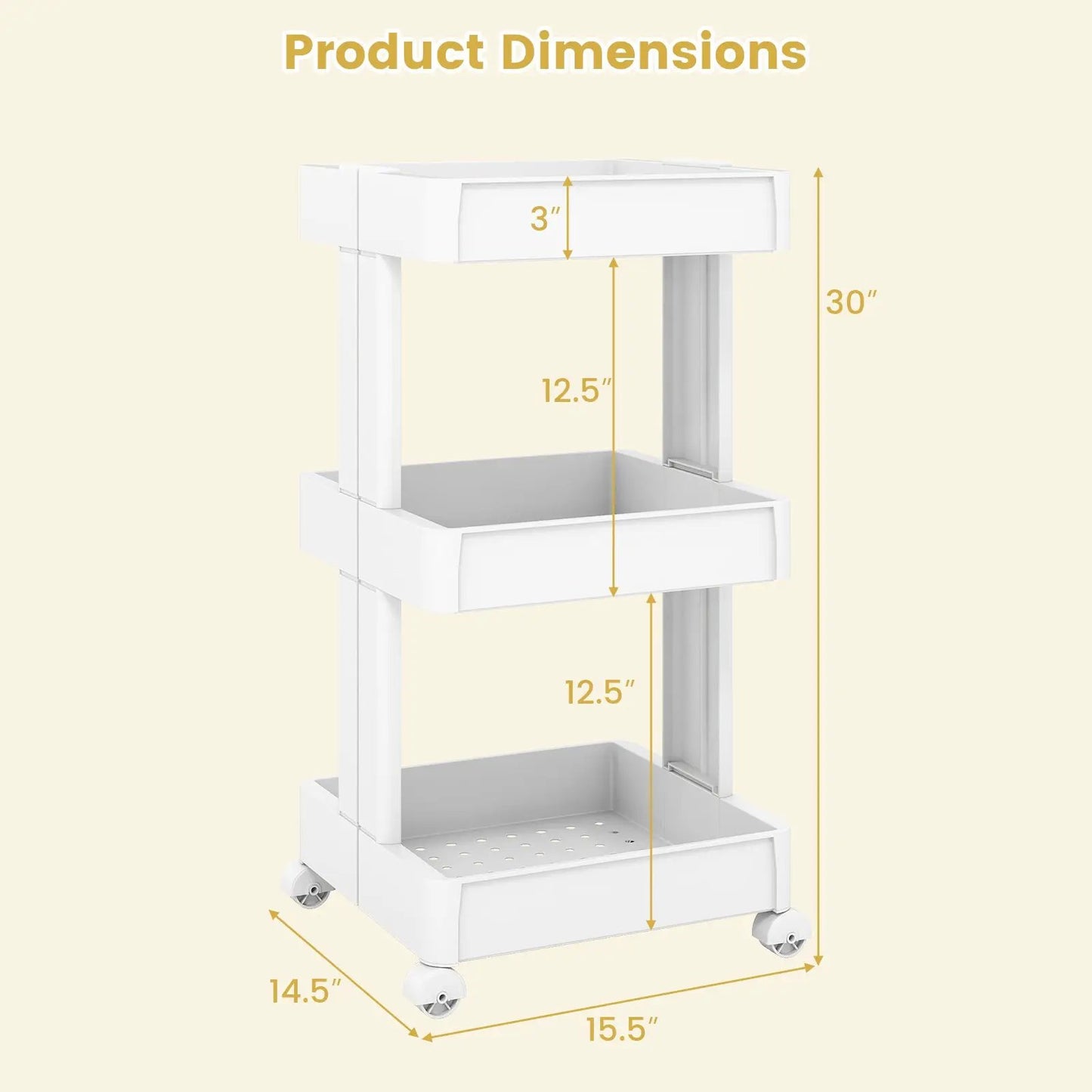 Rolling Utility Cart with Detachable Trays