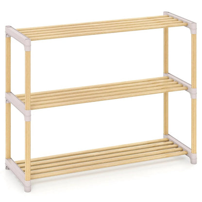 3-Tier Solid Wood Shoe Rack With Slatted Shelves