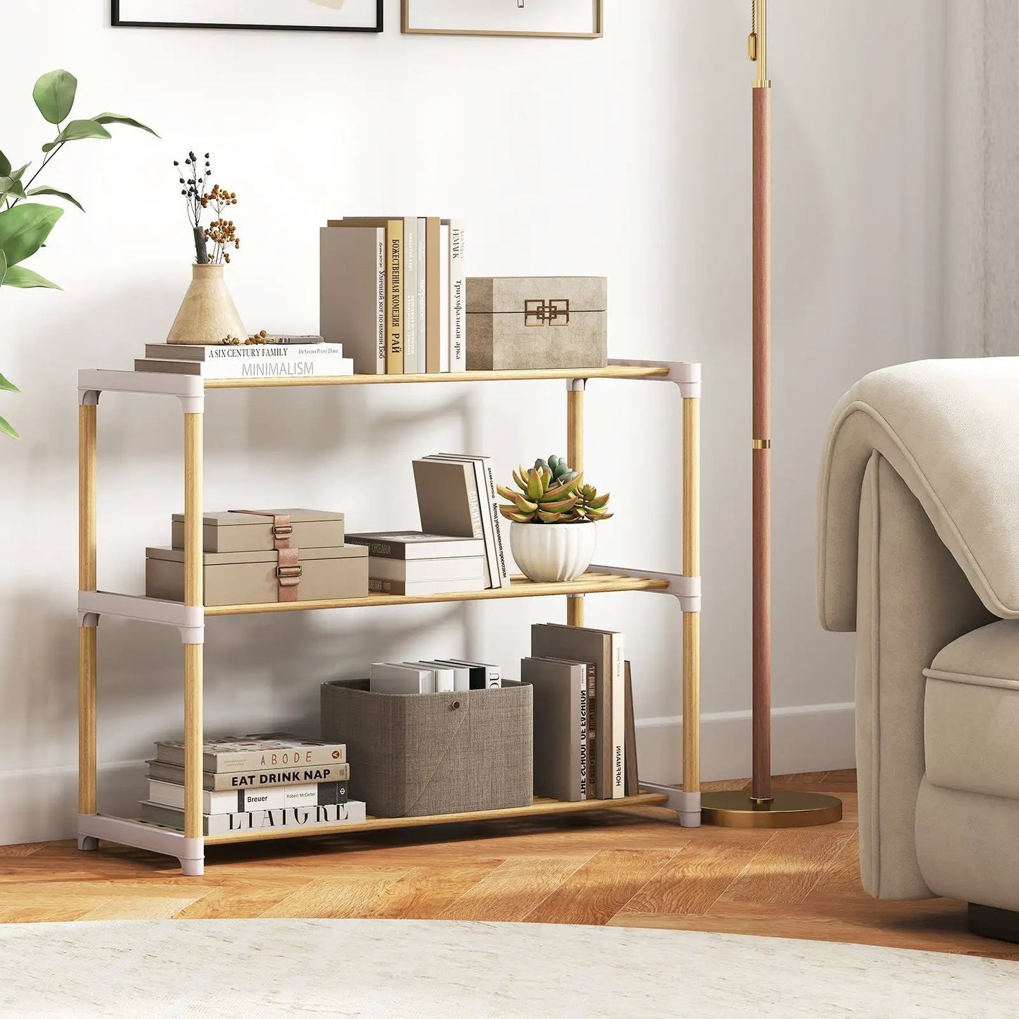 3-Tier Solid Wood Shoe Rack With Slatted Shelves
