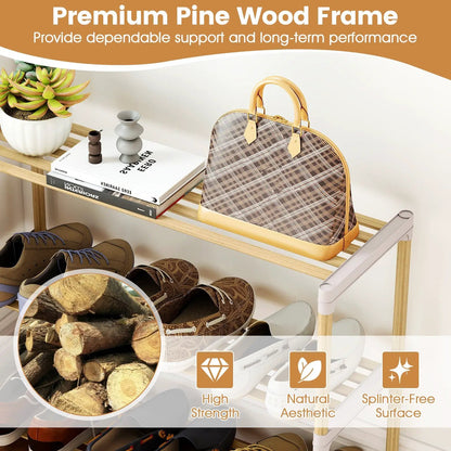 3-Tier Solid Wood Shoe Rack With Slatted Shelves