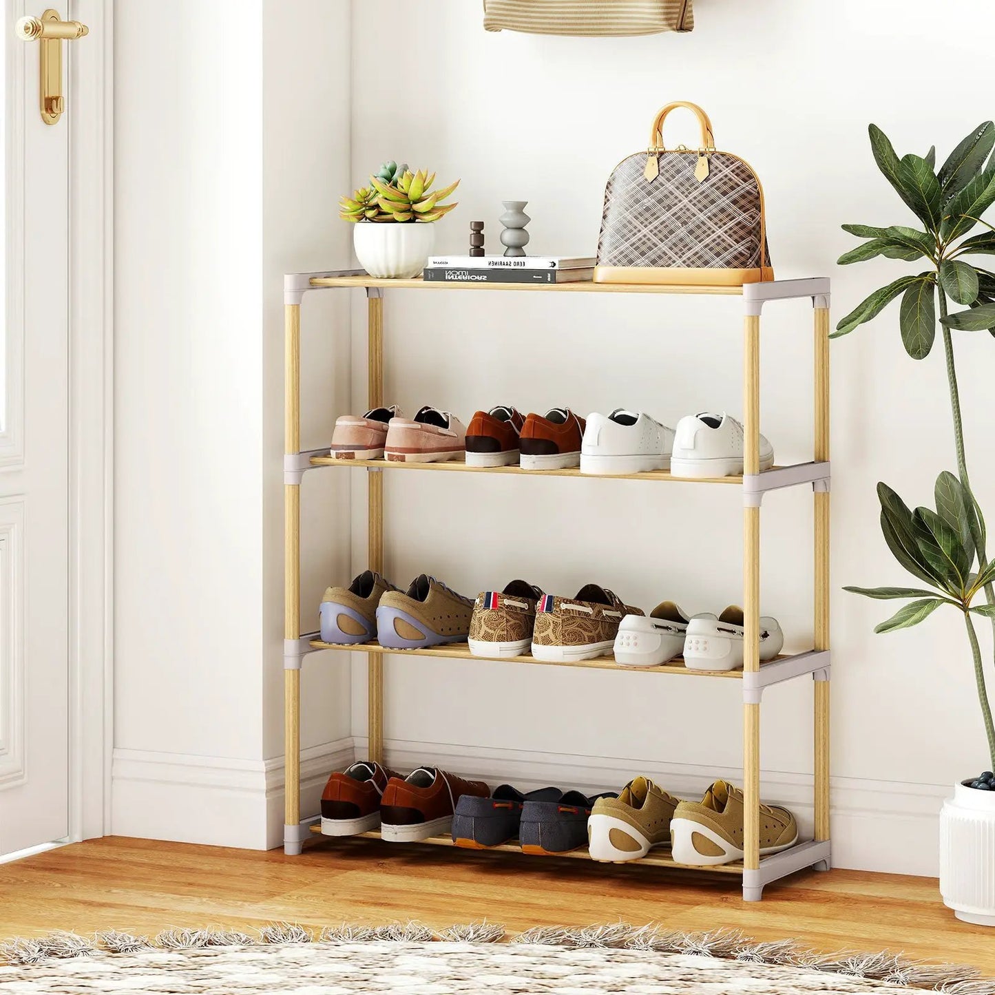 3-Tier Solid Wood Shoe Rack With Slatted Shelves