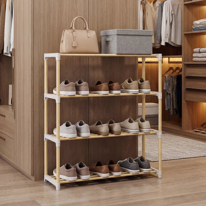 3-Tier Solid Wood Shoe Rack With Slatted Shelves