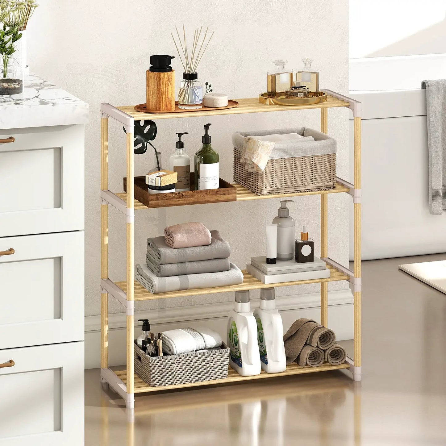 3-Tier Solid Wood Shoe Rack With Slatted Shelves